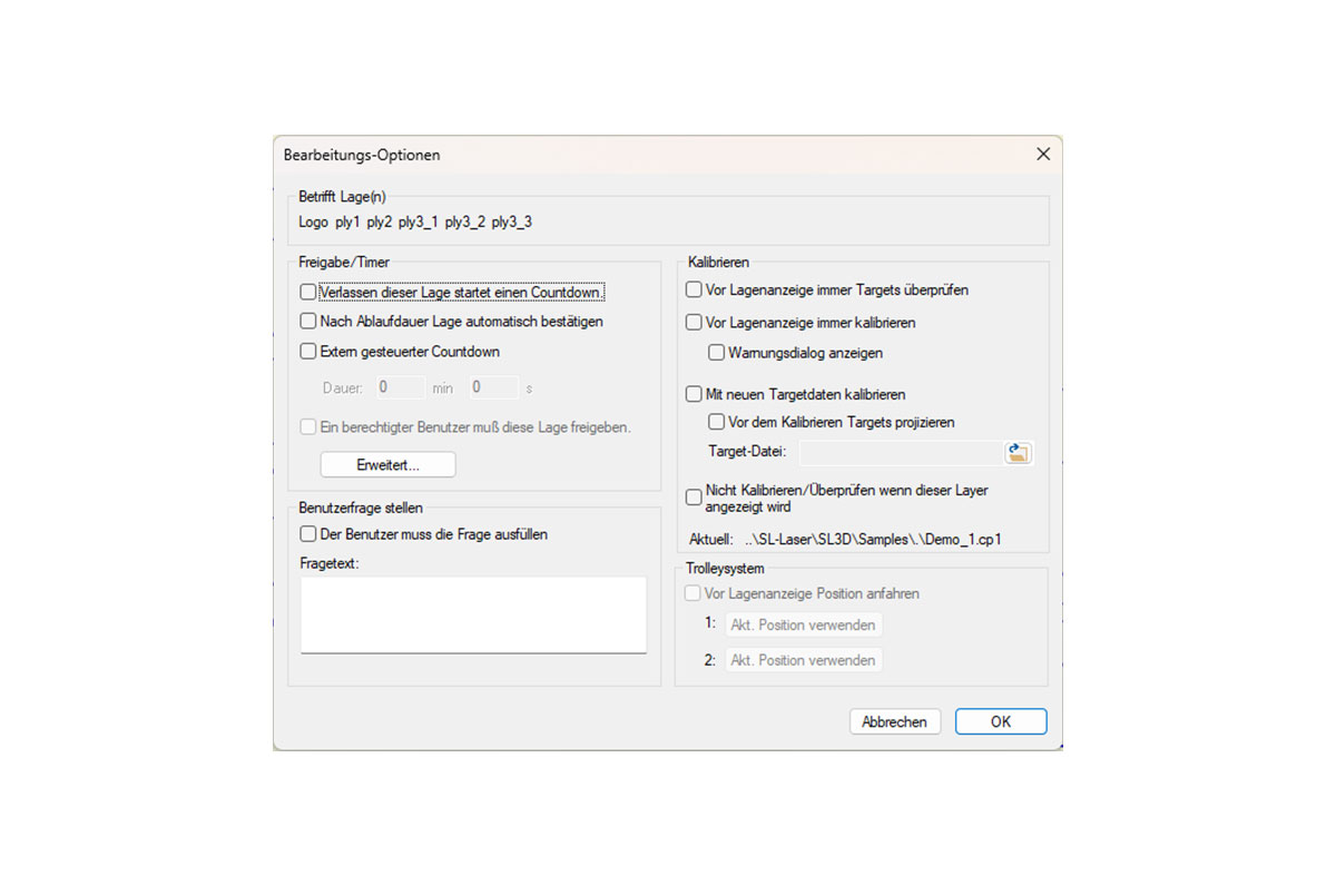 SL3D Bearbeitungsoptionen