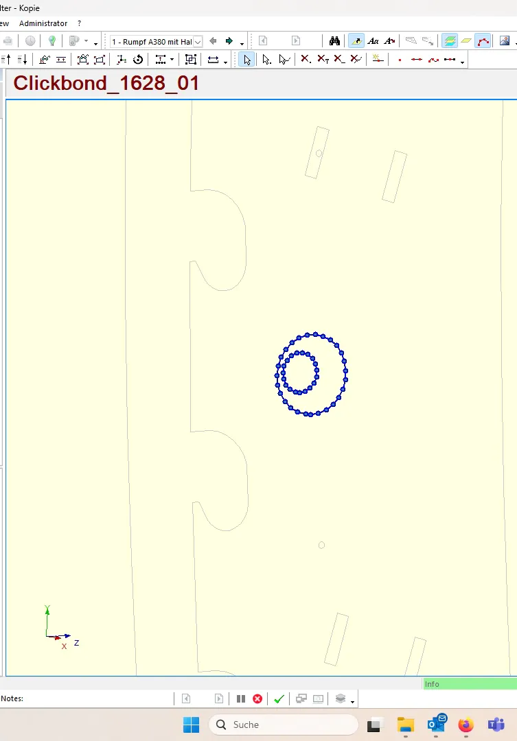 Softwareansicht mit markierter Spiralposition für die präzise Platzierung eines Clickbond Elements